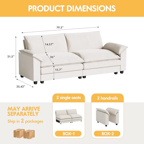 Homall 119" Modular Sectional Sofa, L Shaped Sofa Couch with Reversible Ottoman, DIY Combination Chenille Deep 3-Seat Cloud Couch for Living Room