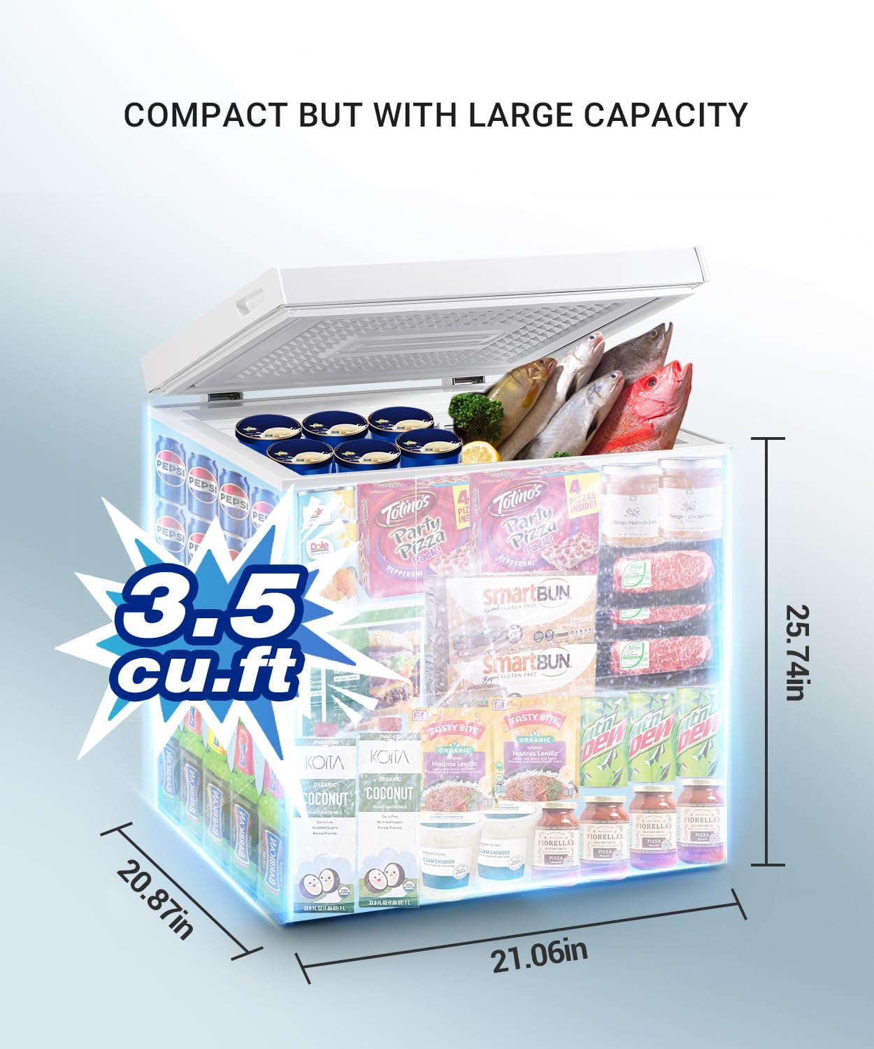 Mini Chest Freezer 3.5 Cu.Ft, Small Top Door Deep Freezer with 7 Adjustable Temperature, Removable Basket, Low Noise for Home, Apartment, Open Garage
