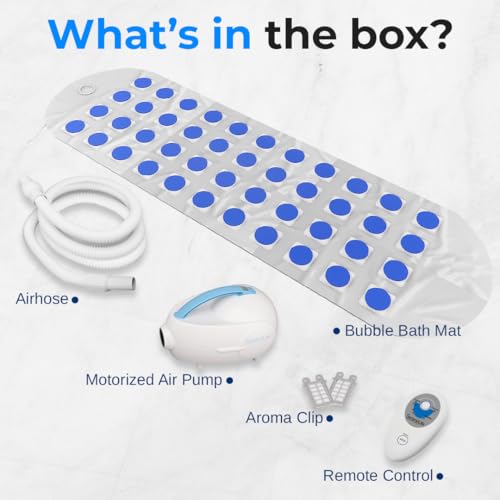 Portable Spa Bubble Bath Massager - Thermal Spa Waterproof Non-Slip Mat with Suction Cup Bottom, Motorized Air Pump & Adjustable Bubble Settings