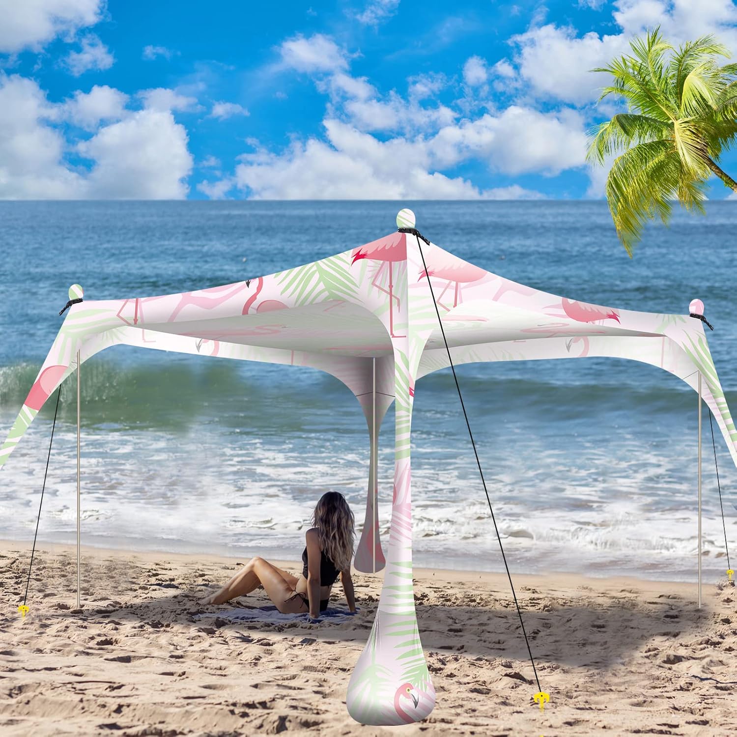 Buheco Beach Tent Pop Up Shade 7x7.5ft Beach Canopy Sun Shelter UPF50+ with 4 Foldable Poles-Portable Carrying Bag-Sand Shovel-Ground Pegs-Windproof