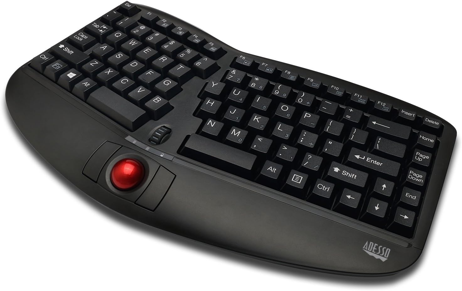 Adesso WKB-3150UB - Wireless Ergonomic Keyboard with Built-in Removable Trackball and Scroll Wheel, Split Key, Long Battery Life