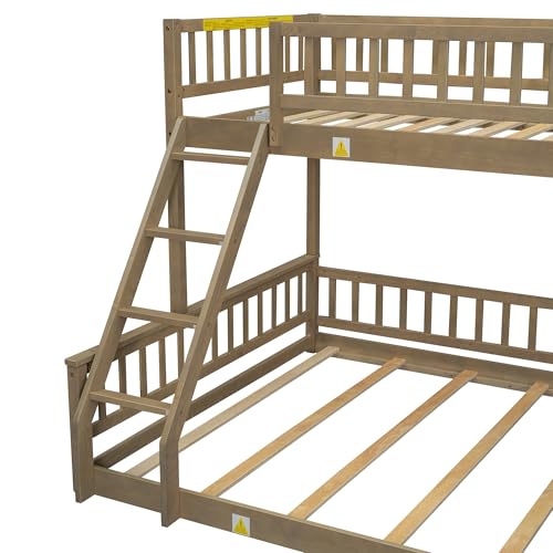 Ball & Cast Twin-Over-Twin Bunk Bed with Twin-Size Trundle and 3 Storage Stairs,Wood Bunkbed w/Full-Length Guardrails,Slat Support