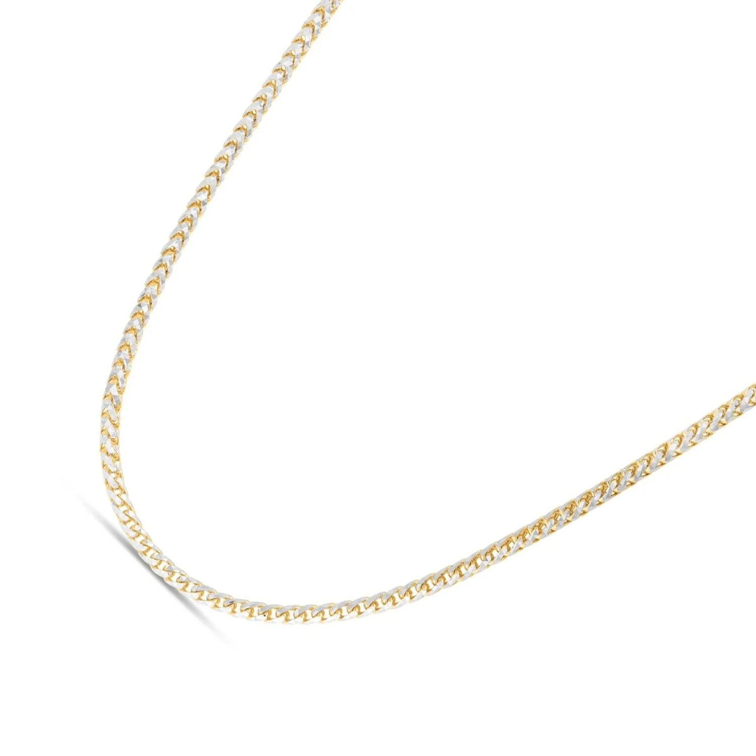 14K Two Tone Gold 3.15mm Round Pave Franco Chain Bracelet 8 Inches Lobster Clasp