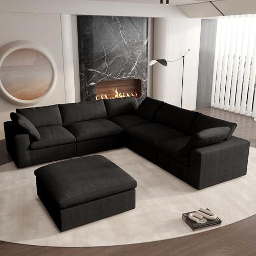 160.6" Cloud Couch Modular Sectional Sofa for Livingroom,Oversized Convertible Sofa with Storage Ottomans,6 Seat Wide Couches