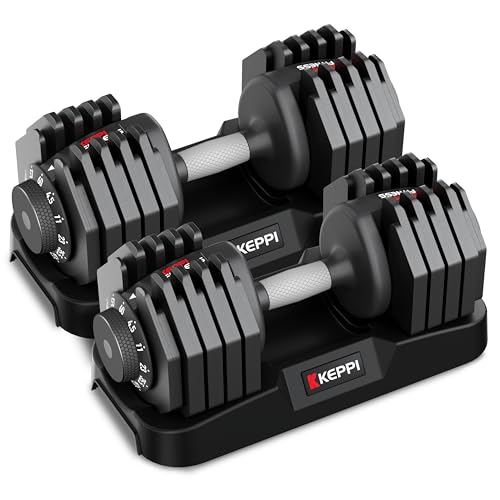 Keppi Adjustable Dumbbells Set-25lb/40lb/55lb/60lb, Anti-Slip Metal Fast Adjust Weight Handle, Exercise & Fitness for Full Body Workout