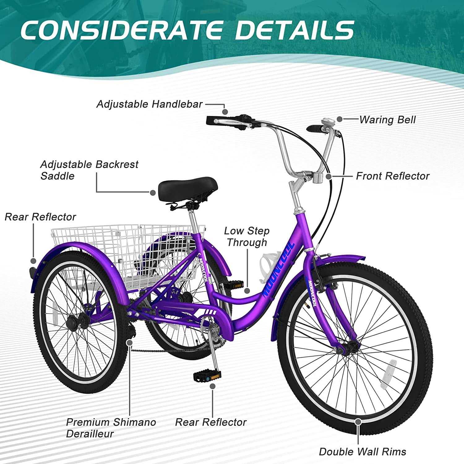 ABORON Adult Tricycles 3 Wheel Bikes 7 Speed Adult Trikes - Sports Supplies Online Store
