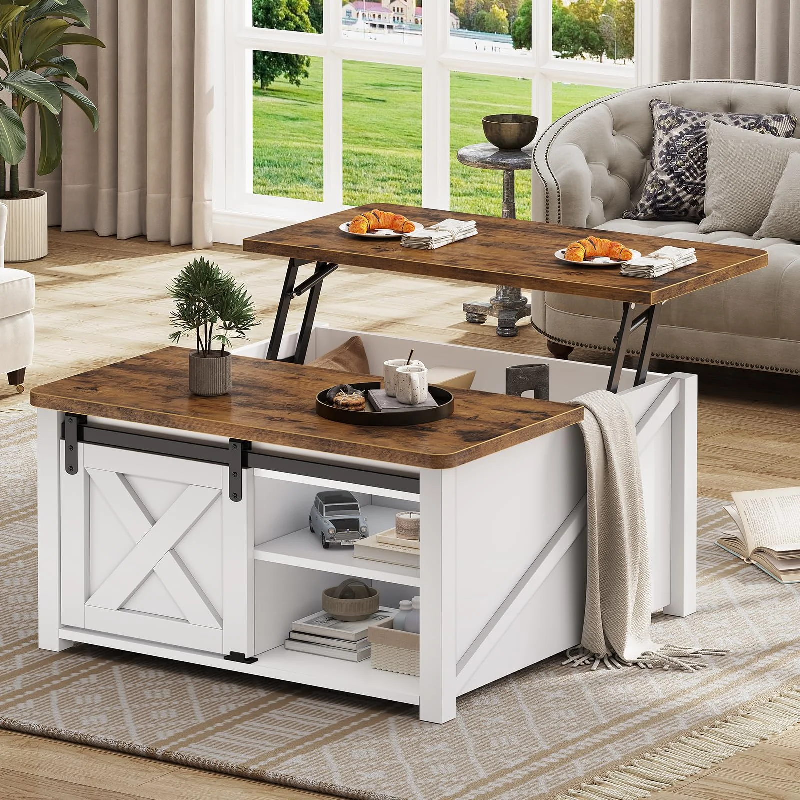 Afuhokles Lift Top Coffee Table, Square Coffee Table with Storage for Living Room, White - Curated Treasures Market