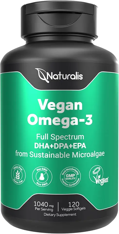 Vegan Omega 3 DHA, EPA & DPA from Algae | Vegan Society Certified, Sustainably Sourced, True Full Spectrum | 120 Veggie Softgels (Carrageenan Free)