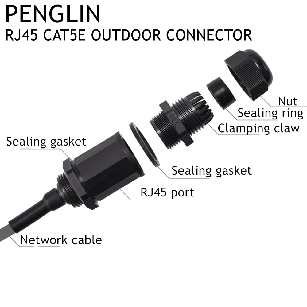 PENGLIN 5PCS M22 RJ45 Waterproof Panel Mount Connector, Male to Female Cat6 Ethernet LAN Cable