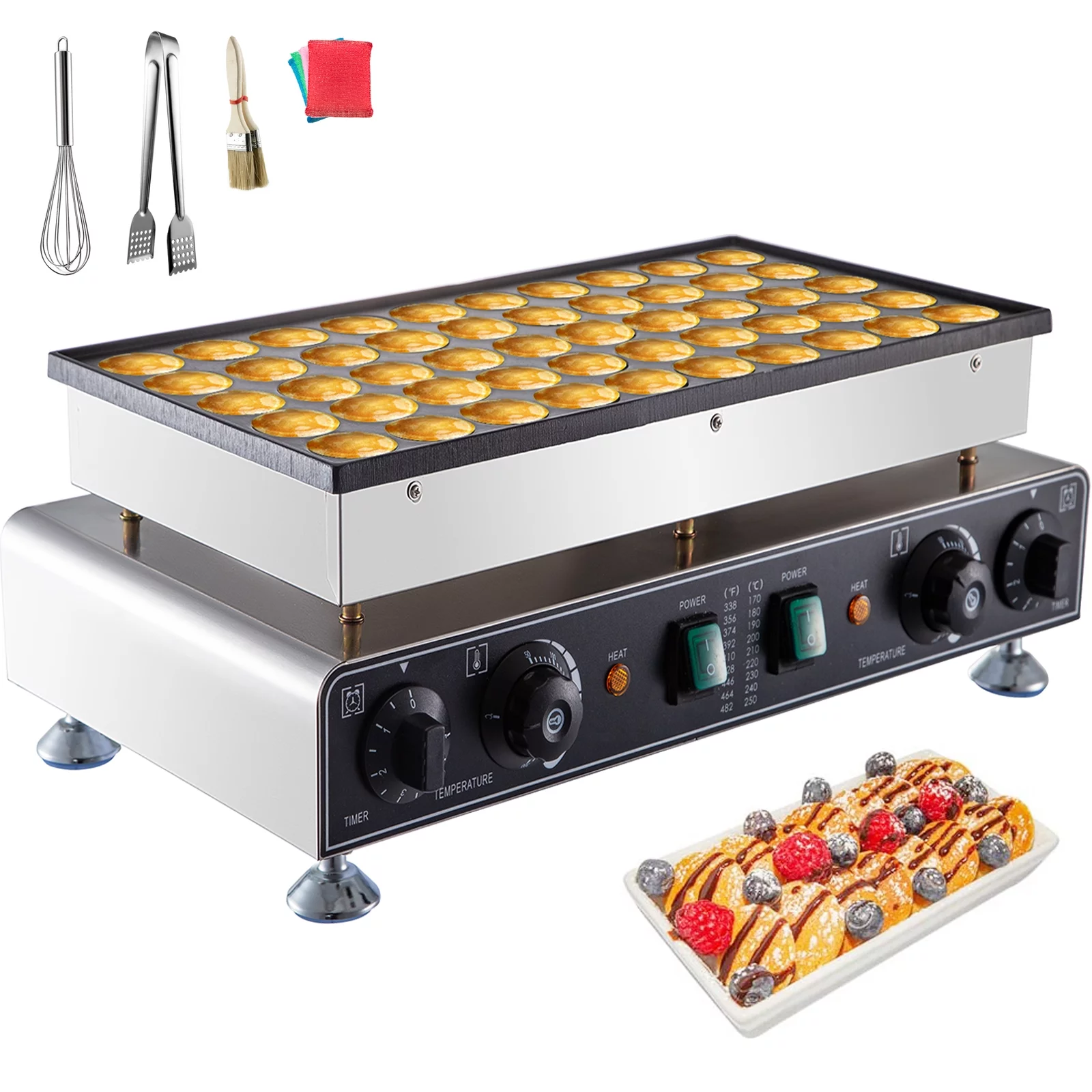 VEVOR 110V Mini Dutch Pancake Baker 50 Pieces 1700W Commercial Electric Nonstick Waffle Maker Machine 1.8 Inch for Home And Restaurants