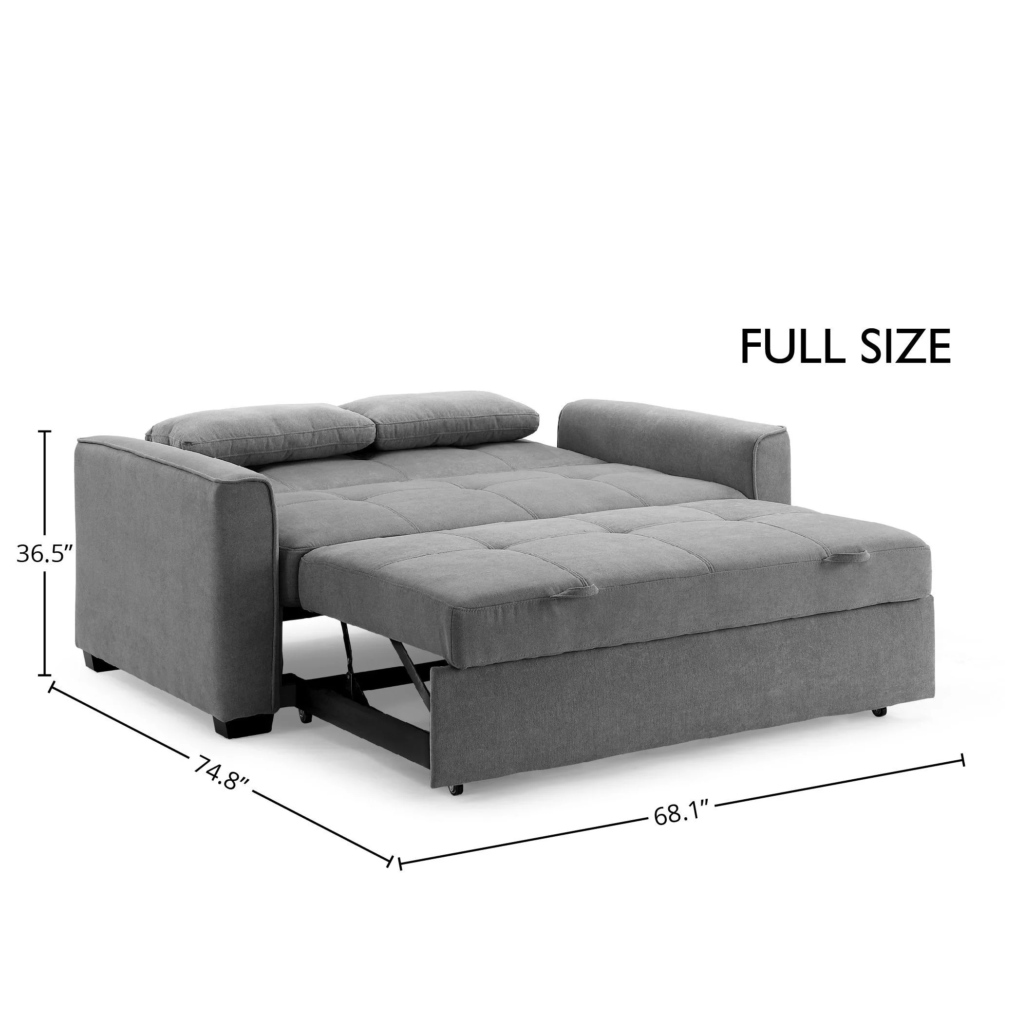 Nantucket Pull-Out Chenille Sleeper Sofa with Accent Pillows, Full Size, Light Gray