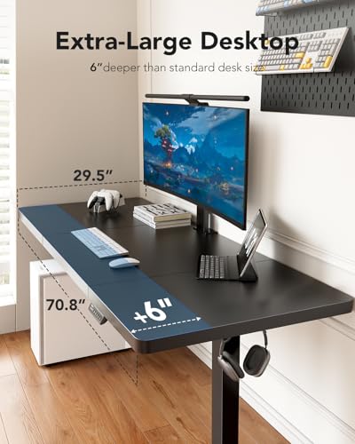 HUANUO Electric Standing Desk, 71 x 35 inch Large Height Adjustable Table, Powerful Brushless Motor, 4 Memory Preset, Sit Stand Up Desk
