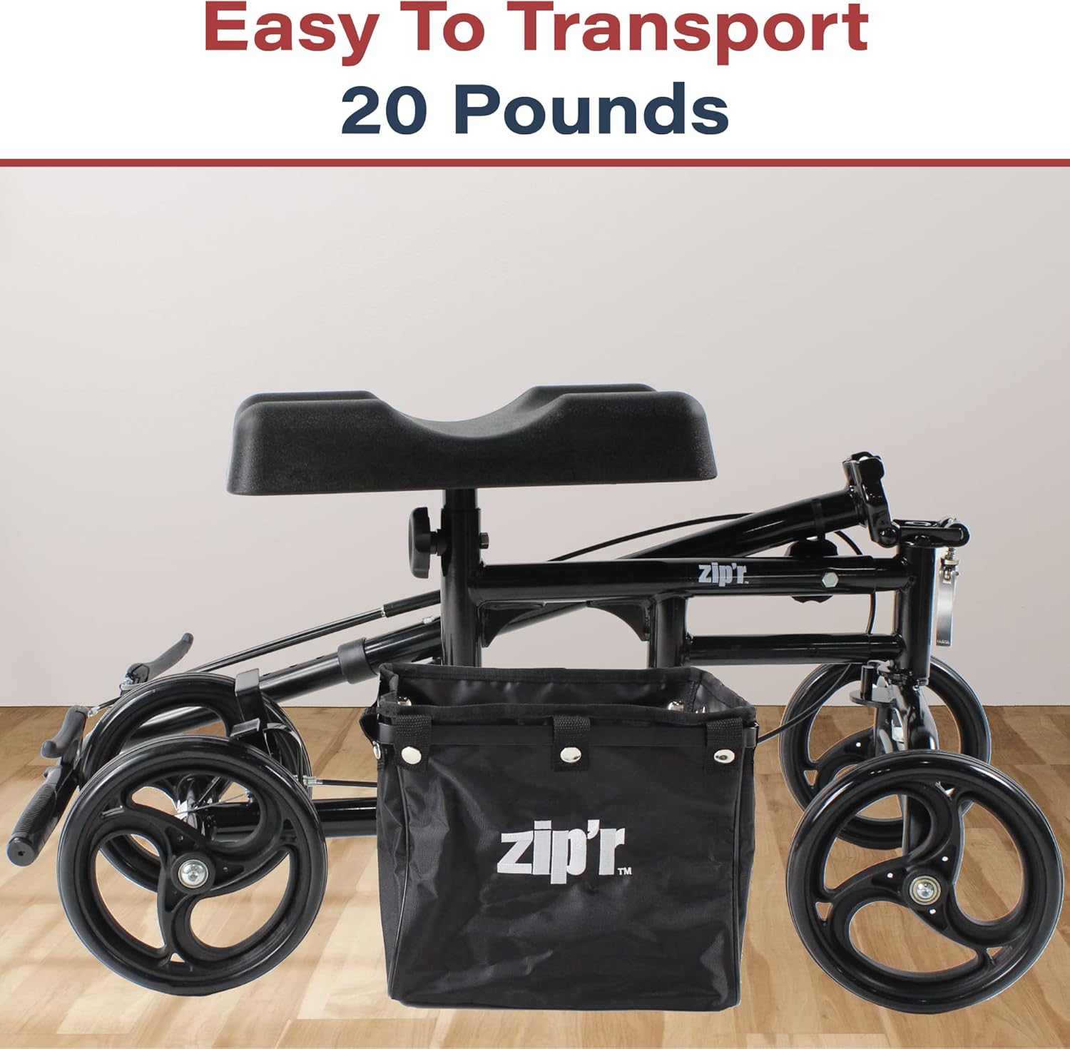 Zipr Coaster Medical Knee Scooter - Portable Knee Roller Scooter - Knee Walker Scooter with Removable Storage Bag - Steerable Knee Scooter Crutch