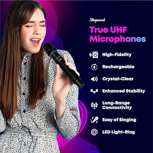 Karaoke Machine for Adults, with Lyrics Display, Smart Portable Big Bluetooth Speaker 2 Wireless Microphones