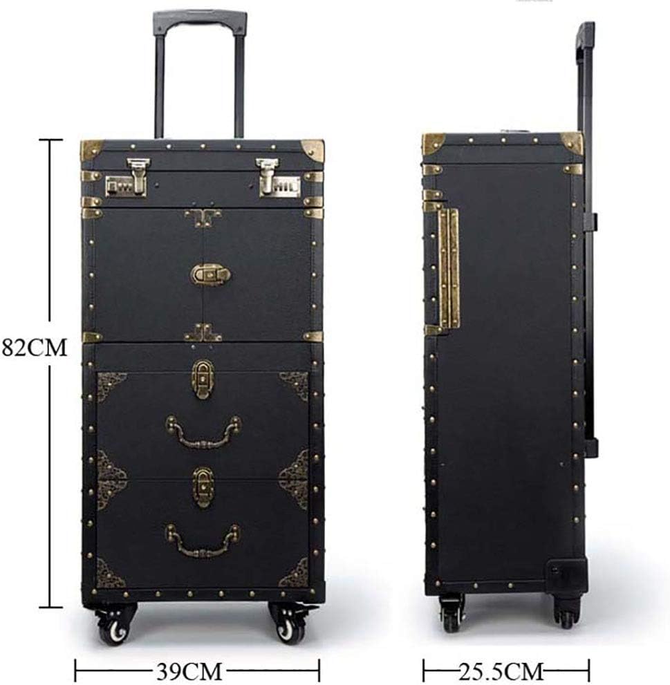 Rolling Lockable Makeup Train Case Hairdressing Trolley Stylist Beauty Salon Cosmetic Luggage Travel Organizer Tool Box with Hair Dryer Holder