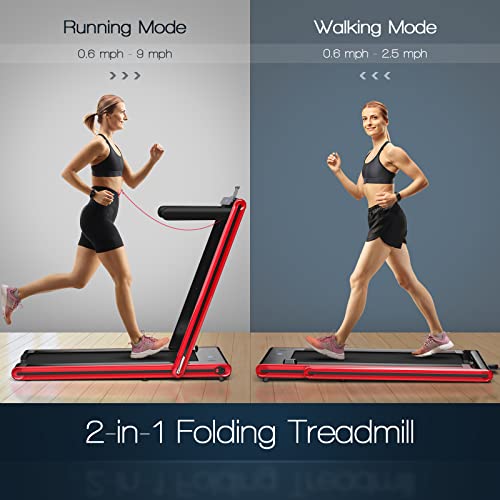 Goplus 2 in 1 Folding Treadmill, 2.25HP Electric Under Desk Treadmill W/LED Display, Blue Tooth Speaker, APP & Remote Control, Phone Holder