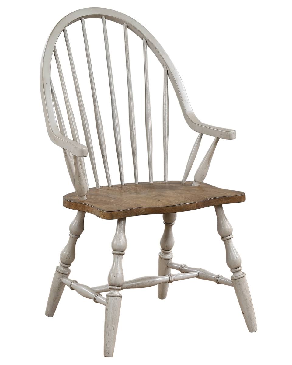 Sunset Trading DLU-CG-C30A-GO 41 x 23.5 x 25 in. Country Grove Windsor Dining Chair with Arms Distressed Light Gray u0026 Medium