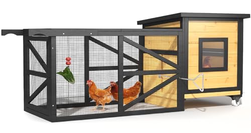 80'' Chicken Coop with Nesting Box, Outdoor Duck Coop, Chicken House for Outside, Wooden Chicken Coops with Run & Waterproof Asphalt Roof