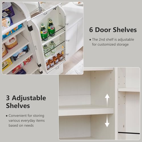 71" Tall Arched Kitchen Pantry, Modern Fluted Wood Storage Cabinet with Doors, 3 Adjustable Shelves, 6 Door Shelves, Organizer
