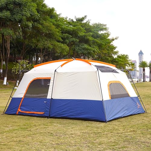KTT Extra Large Tent 10-12-14 Person(B),Family Cabin Tents,2 Rooms,3 Doors and 3 Windows with Mesh,Straight Wall,Waterproof,Double Layer
