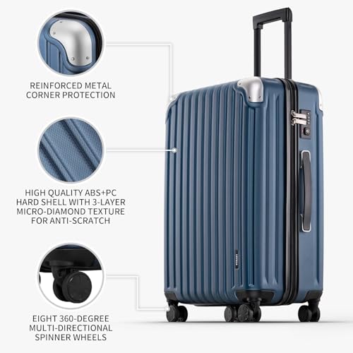 LEVEL8 Grace Carry on Luggage Airline Approved, 20 Inch Expandable Hardside Suitcases with wheels, Abs+Pc Harshell Spinner Luggages with Tsa Lock, Red