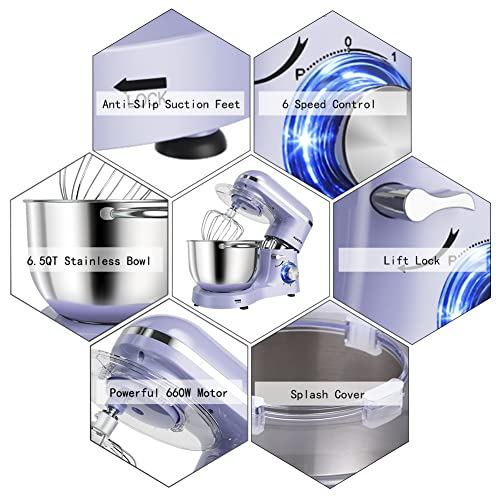 Aucma Stand Mixer,6.5-QT 660W 6-Speed Tilt-Head Food Mixer, Kitchen Electric Mixer with Dough Hook, Wire Whip & Beater (6.5QT, Black)
