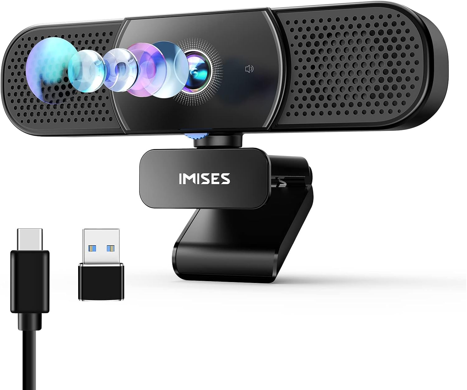3 in 1 Webcam - Webcam with Microphone and Speaker, 2K QHD, Autofocus Laptop Camera w/Light Correction