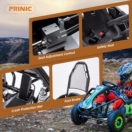 Kids Electric Drift Go Kart, Crazy High Speed Racing ATV, Peak 1200W Powerful Brushless Motor, 48V 12Ah Battery, 4-axis Suspension, 3 Speed Modes