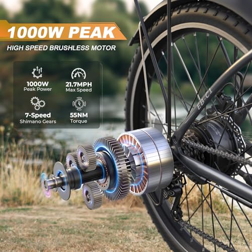 Electric Bike for Adults, 26" 1000W Peak City Cruiser Ebike, 21.7MPH 50 Miles Commuter Electric Bicycle with 48V 374.4WH Removable Li-ion Battery