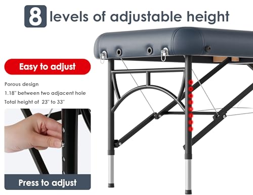 CLORIS 84" Professional Massage Table Portable 2 Folding Lightweight Facial Solon Spa Tattoo Bed Height Adjustable with Carrying Bag & Aluminium Leg
