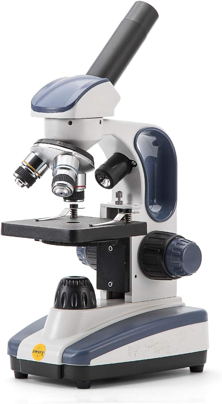 Swift Compound Monocular Microscope SW200DL with 40X-1000X Magnification, Dual Light, Precision Fine Focus