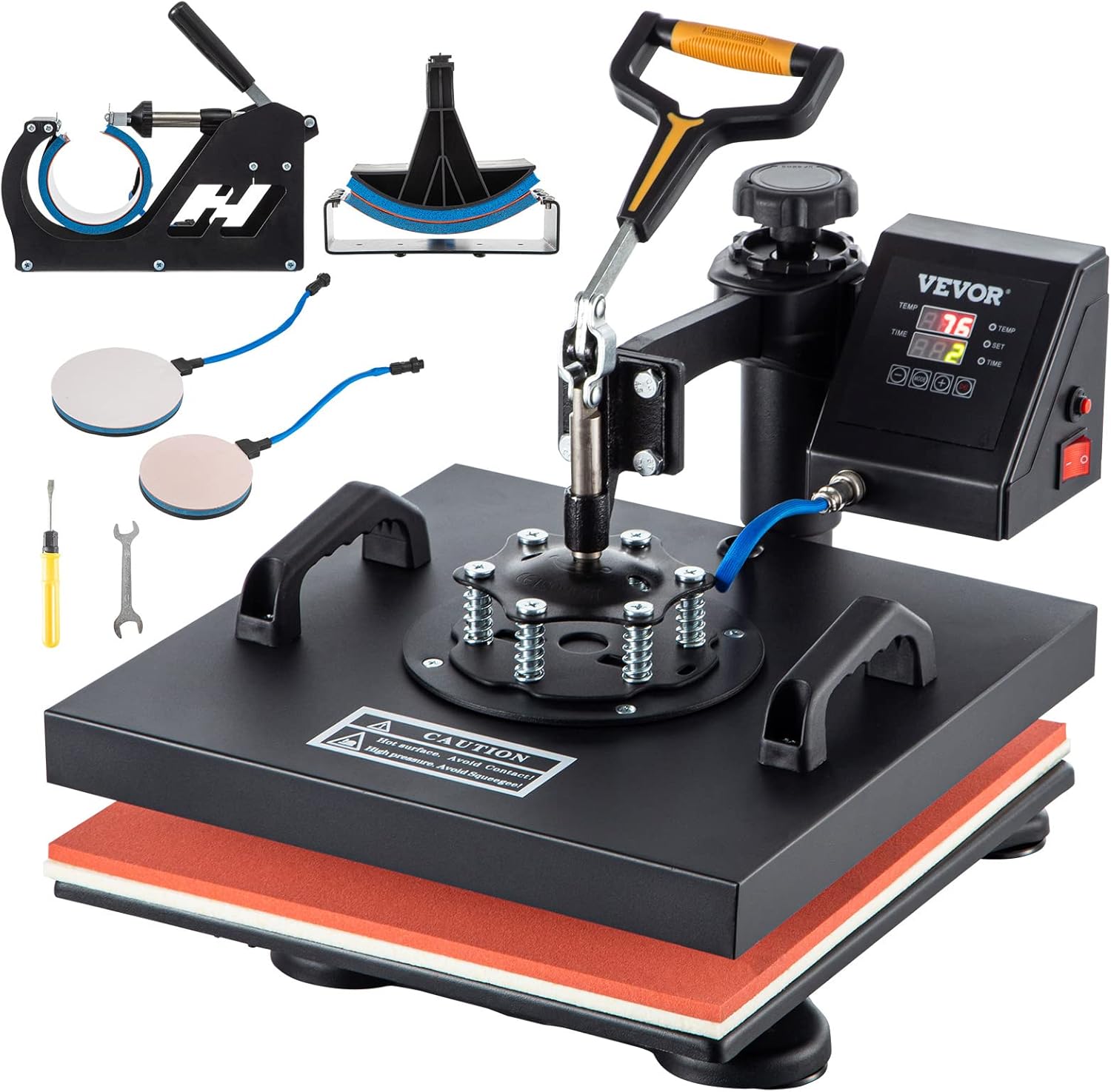 VEVOR Heat Press Machine, 15x15 Inch, 5 in 1 Combo Swing Away T-Shirt Sublimation Transfer Printer with Teflon Coated, Precise Heat Control
