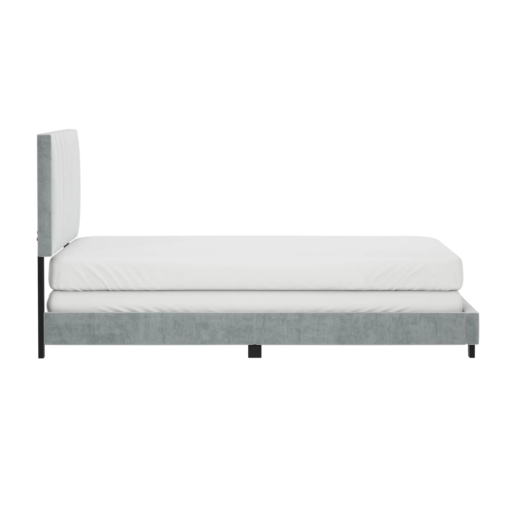 Reece Channel Stitched Upholstered Queen Bed, Platinum Gray, by Hillsdale Living Essentials
