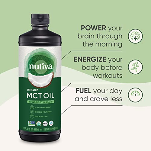 Nutiva Organic MCT Oil, Unflavored, 32 Oz, USDA Organic, Non-GMO, Non-BPA, Whole30 Approved, Vegan, Gluten-Free & Keto