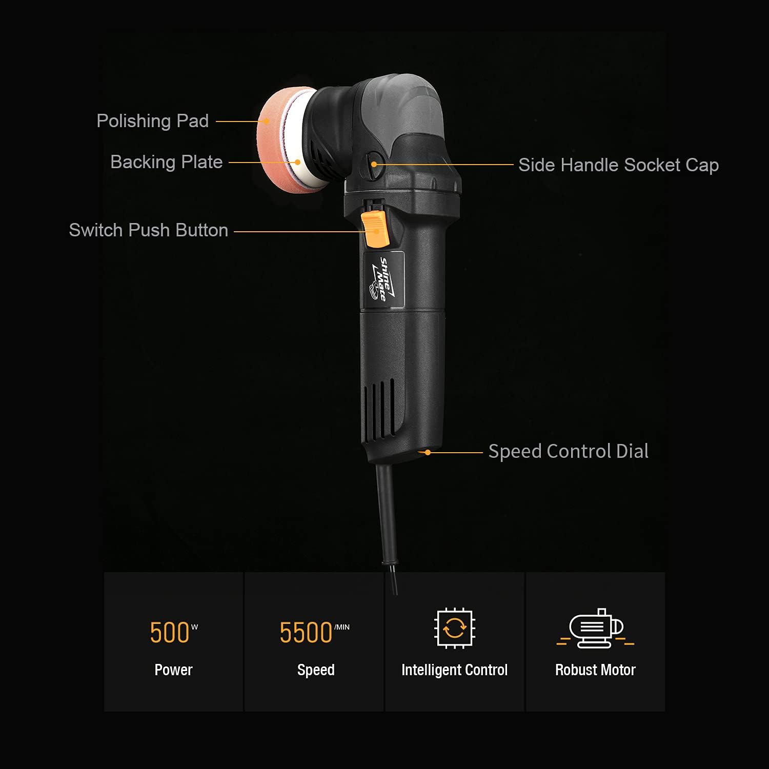 ShineMate Dual Action Polisher for Car Detailing 3 Inch, 500w 12mm Throw Random Orbital Polisher with 6 Variable Speed Setting