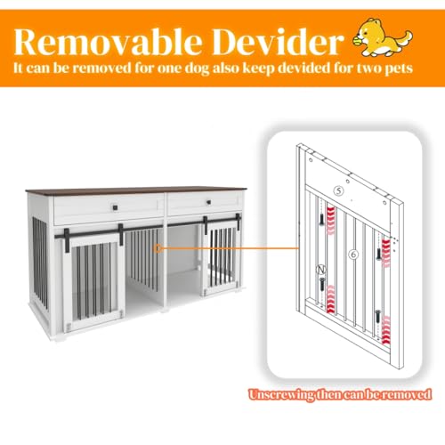 Farmhouse Dog Crate Furniture for 2 Dogs, Room Divider & Sliding Barn Door, Indoor Furniture Style Heavy Duty Dog Cage for Small Medium Dog