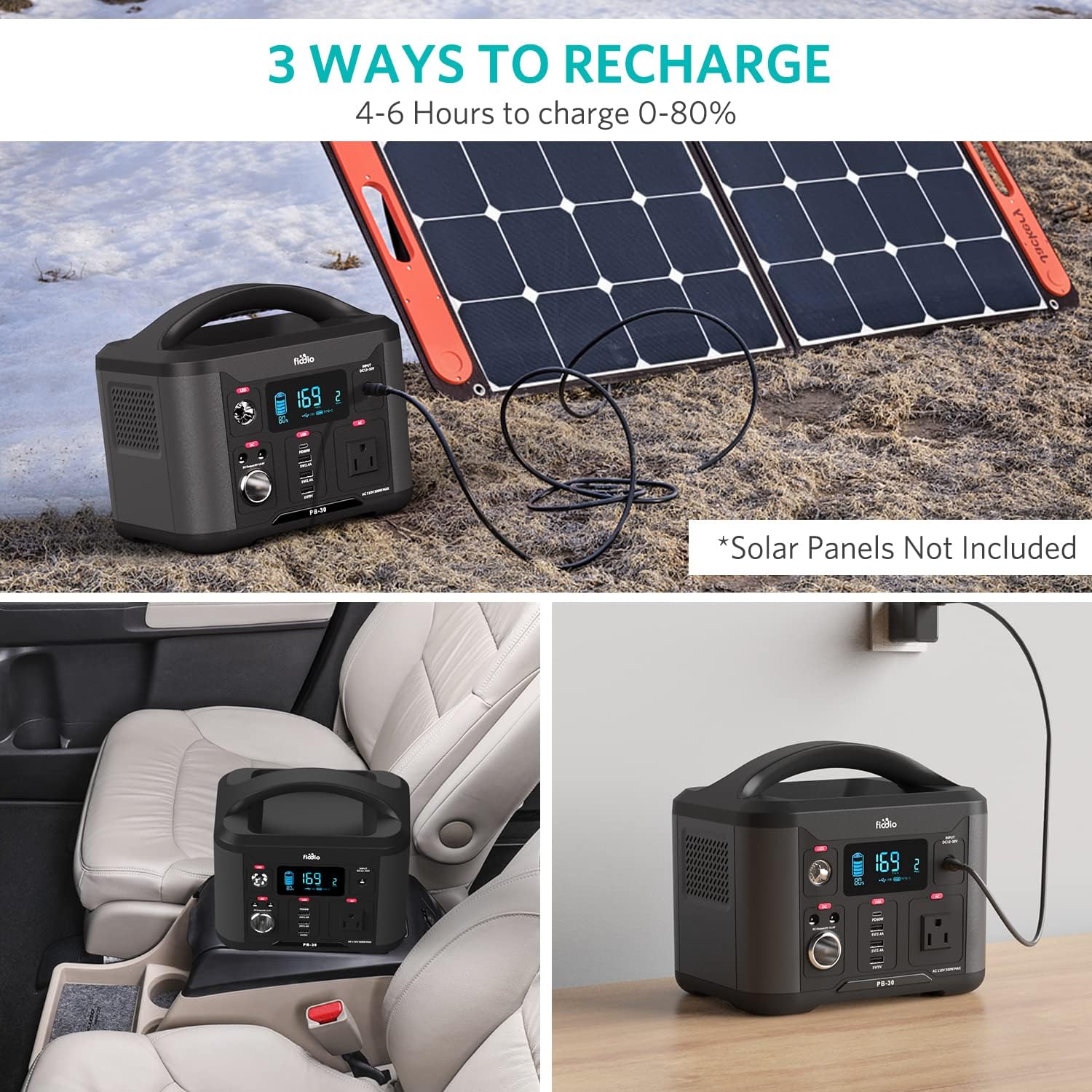 Fiodio Portable Power Station 300Wh, Solar Generator with AC110V 300W AC Outlet, PD 60W Quick Charge, Charge up to 8 Devices