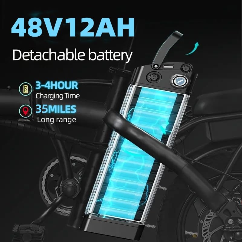 Electric Bike for Adults, Peak 500W Brushless Motor Folding, 48V12AH Removable Battery, 23MPH Ebike with 35 Miles Range & PAS Mode