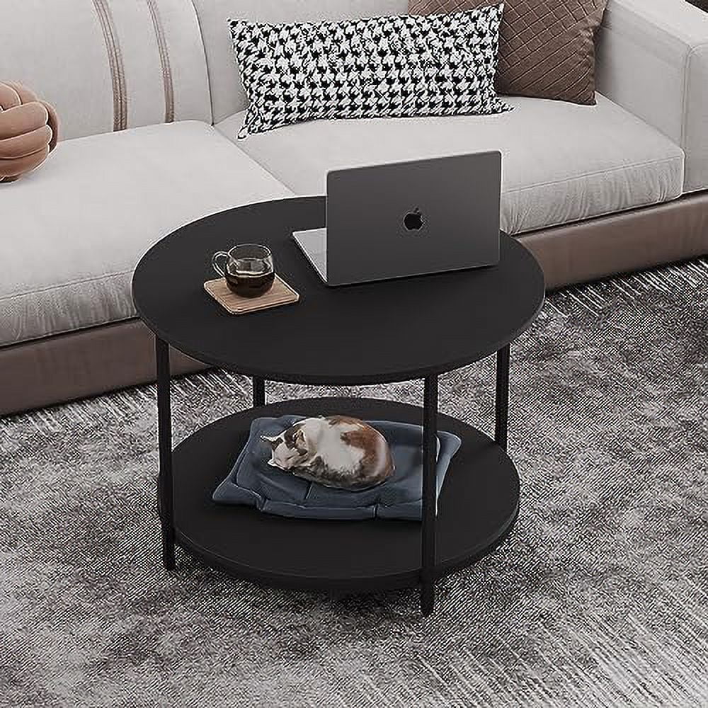 Round Coffee Tables Living Room  31.5 inch 2-Tier Rustic Wood Desktop &amp