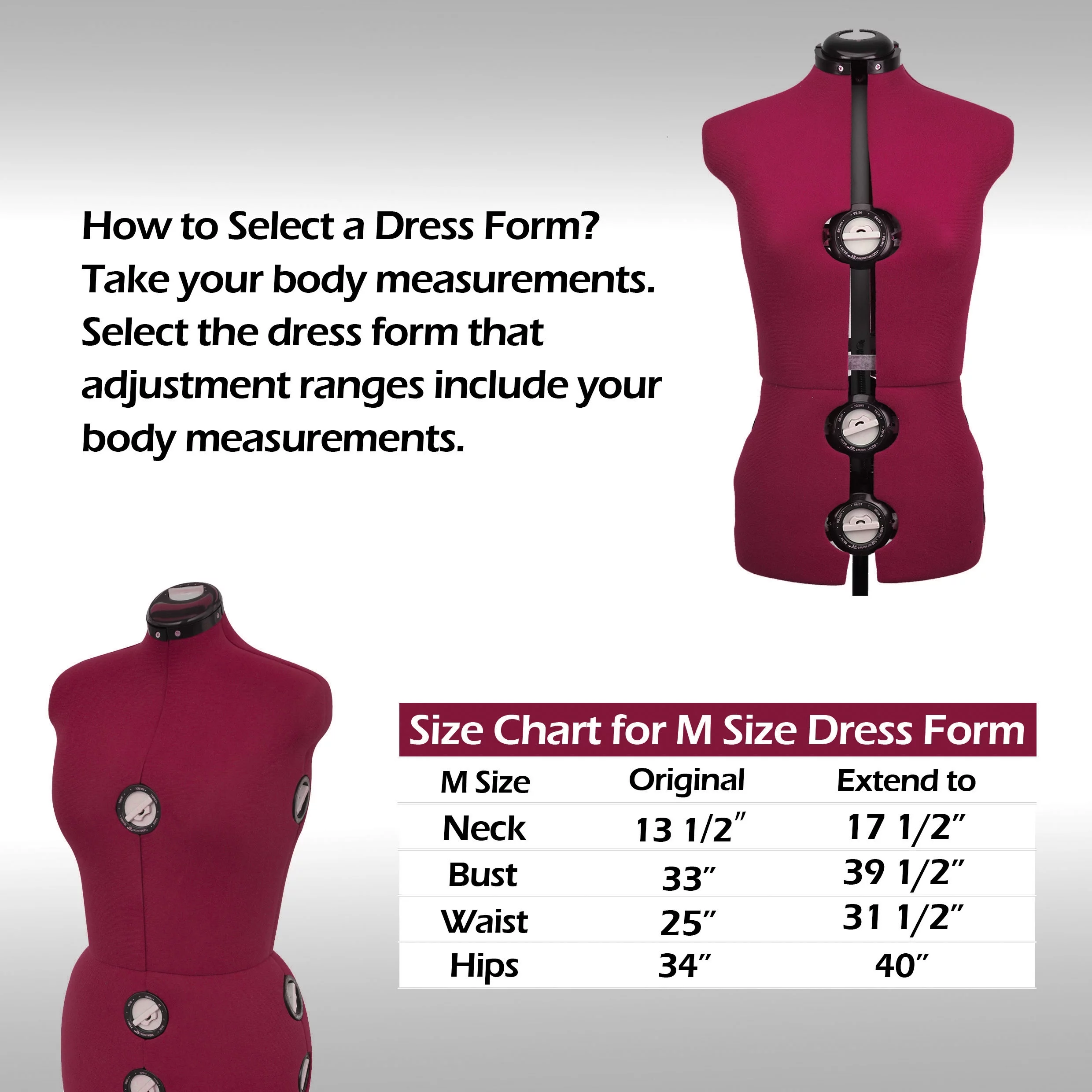 GEX Burgundy Female Fabric Adjustable Mannequin Dress Form for Sewing Women's Mannequin Body Torso with Stand Large - Curated Treasures Market