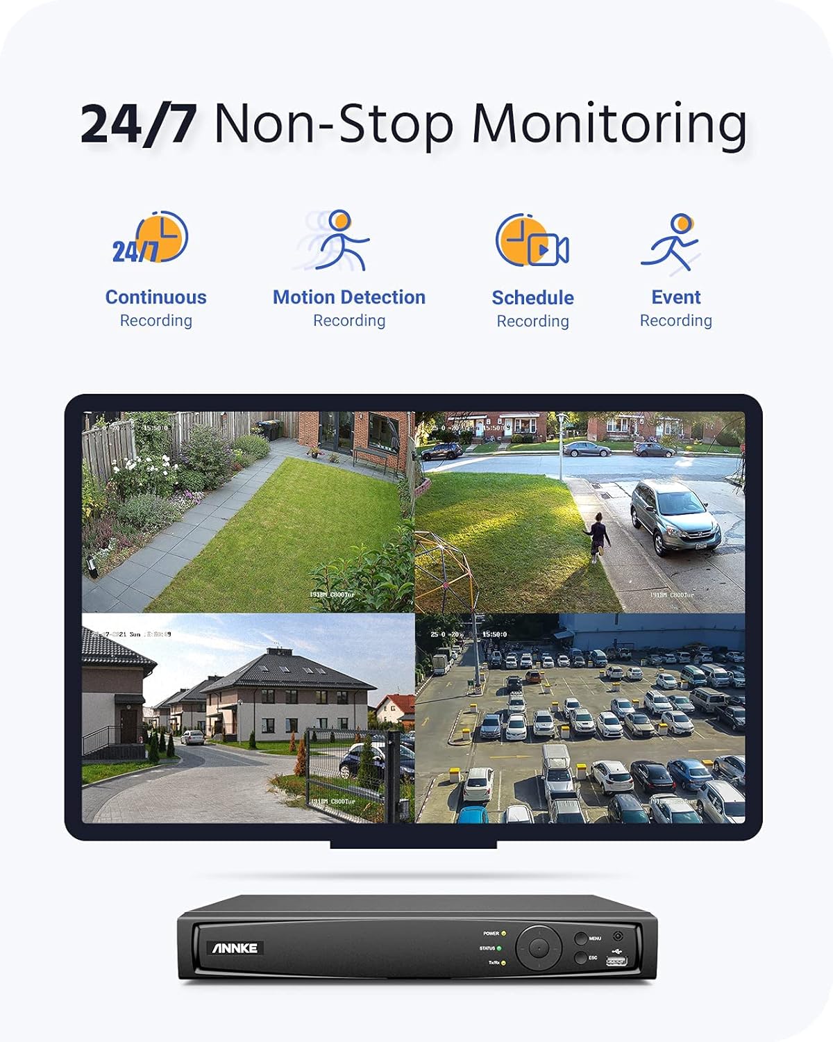 ANNKE 4K PoE Camera Security System, 8CH H.265+ NVR Recoder with 2TB Hard Disk and 4pcs Ultra HD IP Cameras, Audio Recording