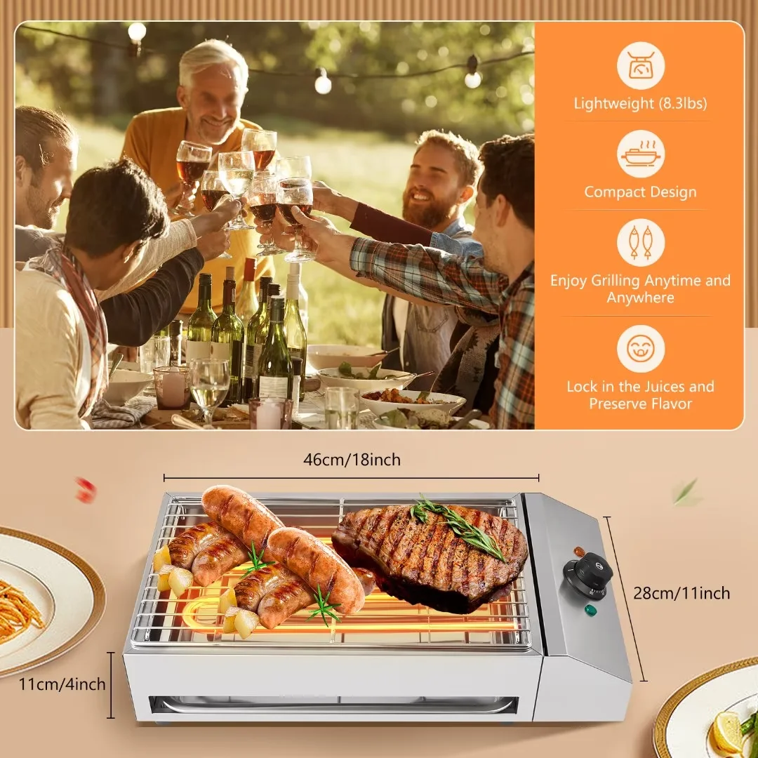 TFCFL Portable Electric Grill Stainless Steel Barbecue BBQ Cooking Griddle Smokeless