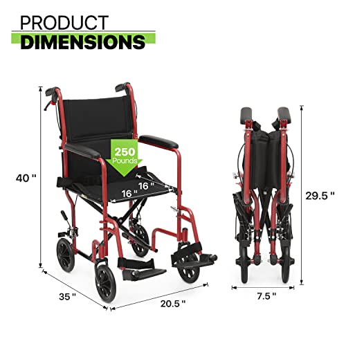 Magshion Wheelchairs for Adults with Swing-Away Footrest and Flip Back Backest Foldable Lightweight 16 inch Wide Seat Wheel Chair for Storage and