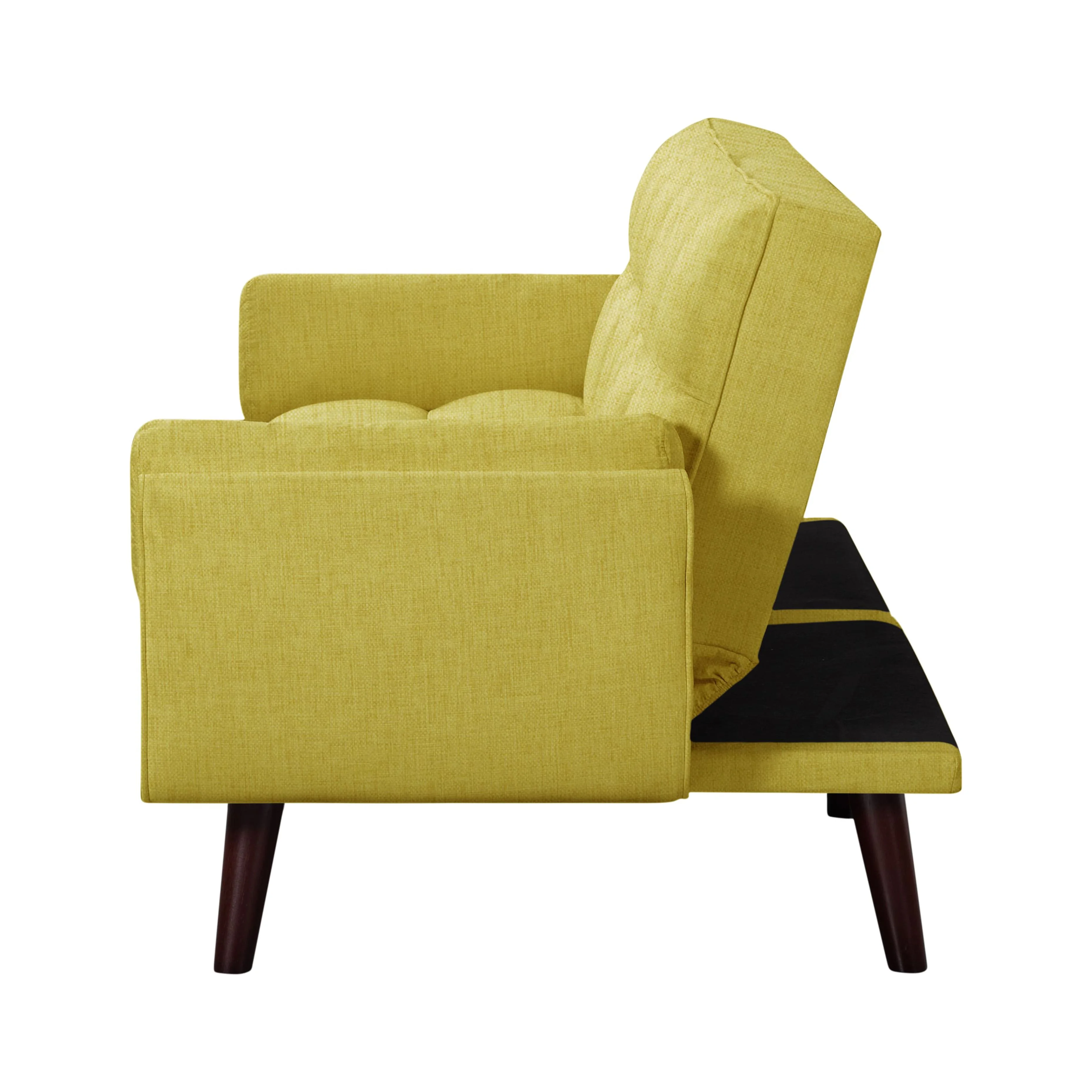 BSHTI 74.4 inch Foam Futon Sofa Bed,Converted Futon Sofa Sleeper with 2 Pillows for Livingroom(Yellow)