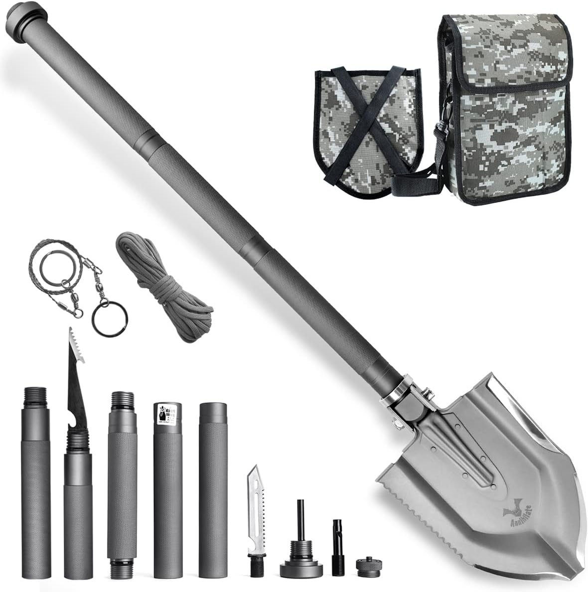 Zune Lotoo Survival Shovel High-Carbon Steel Tactical Folding Shovel Multifunction Camping Survival Tools Camping Shovel with Bag Survival Gear for