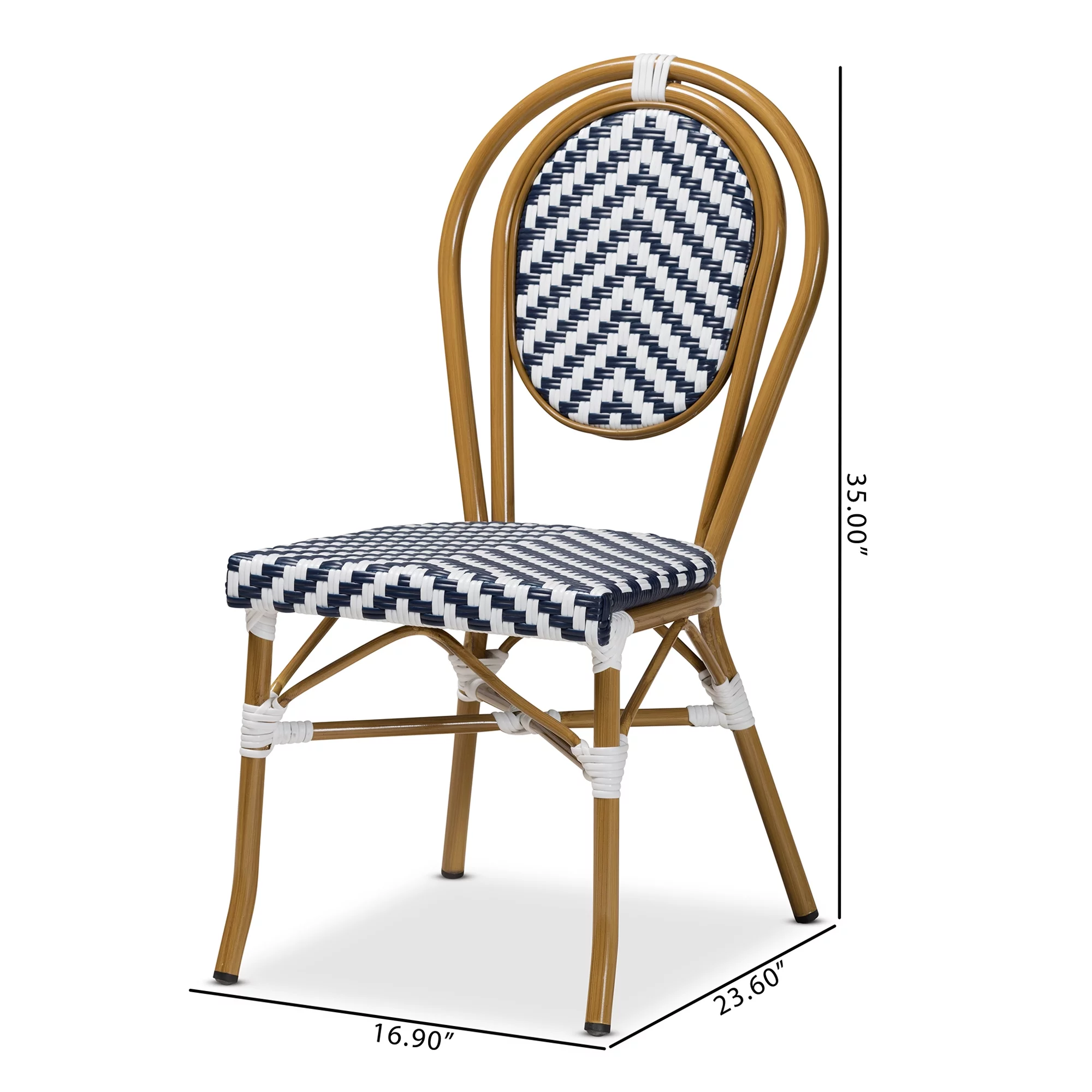 Baxton Studio Alaire Indoor and Outdoor Dining Chair - Wicker - Set of 2 - Stacking - Blue and White - Radiant Selections