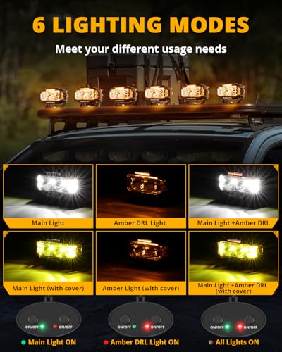 Auxbeam V-MAX Series 72W LED Pod Driving Lights, 4x2.5 Inch Rectangle Side Shooter Offroad Cube Spotlights with Amber DRL