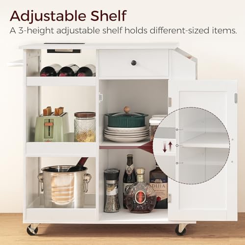 Kitchen Island with Power Outlet, Kitchen Storage Island with Drawer, Rolling Kitchen Cart on Wheels, Spice Rack, Towel Rack, Wine Rack