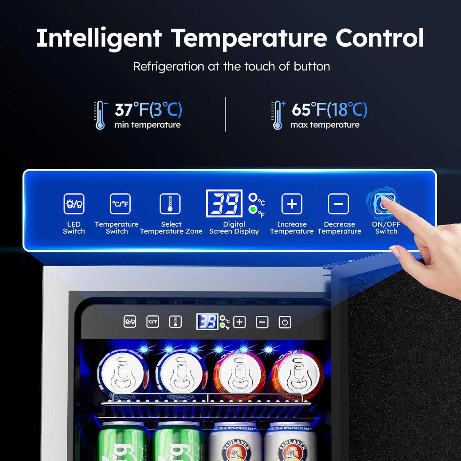 Outdoor Beverage Refrigerator, 15 Inch Stainless Steel Under Counter Beer Beverage Fridge for 120 Cans w/ 34-65℉