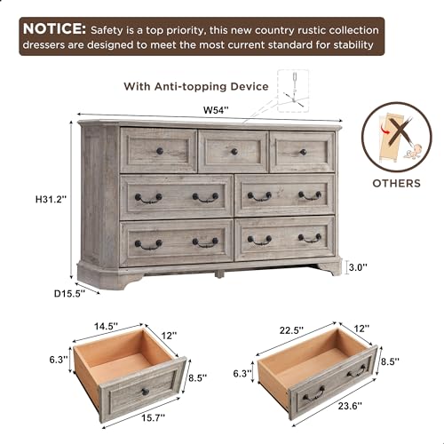 T4TREAM Farmhouse 5 Drawers Dresser for Bedroom, 48" Tall Wood Rustic Chest of Drawers with Natural Texture, Vintage Design